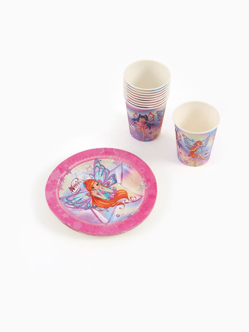 Посуда одноразовая бумажная на 10 персон: стаканы, тарелки, скатерть, ВИНКС