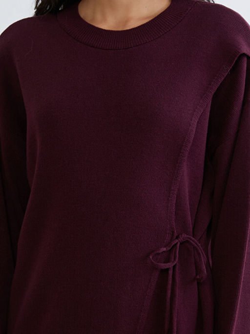 Bisiklet Yaka Ba?lama Detayl? Kad?n Triko Tunik