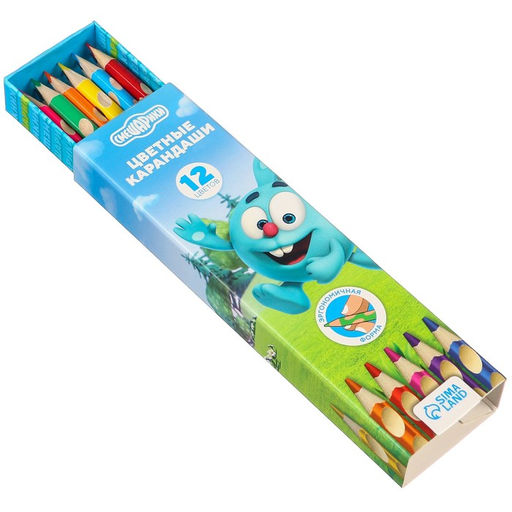 Карандаши цветные в пенале 12 цветов Смешарики, Смешарики, трёхгранный корпус фото 8