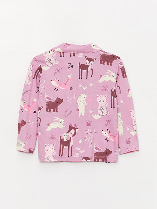 Polo Yaka Uzun Kollu Bask?l? K?z Bebek Pijama Tak?m