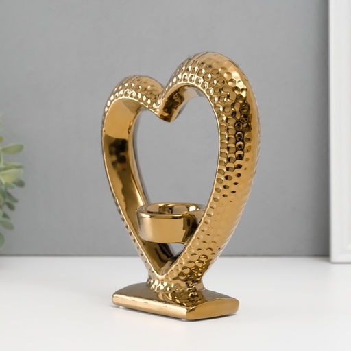 Подсвечник на 1 свечу Сердце на подставке, d=4 см, золото, 17?5.5?19.5 см