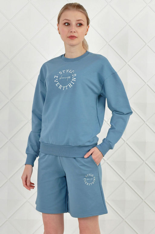 Арт. 5342 Костюм женский с шортами 42-50 (5 шт) Цвет:верх- грязно-голубой, низ- грязно-голубой - Калинка фото 7