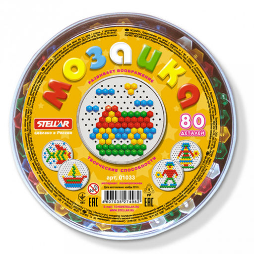 Игрушка "Мозаика" д19см, h3см, 80 элементов д1,3см, полипропилен, прозрачная коробка в ту пленке, "Stellar" (Россия)
