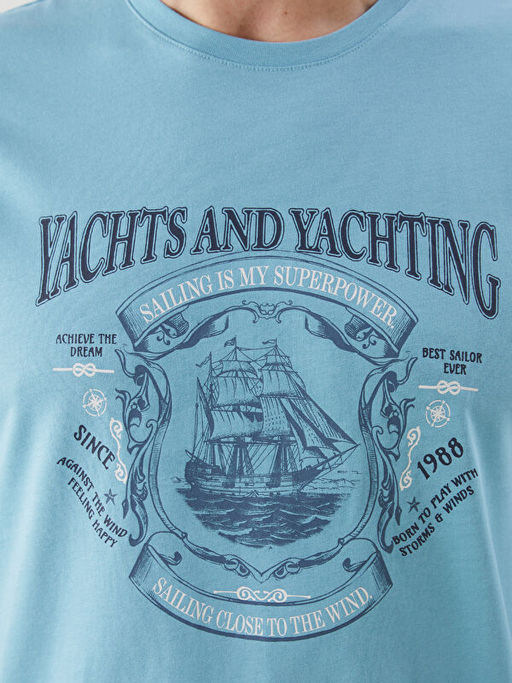 Bisiklet Yaka Bask?l? Penye Erkek Ti??rt