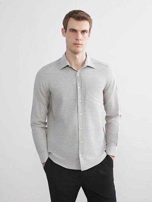 Regular Fit Uzun Kollu ?izgili Poplin Erkek G?mlek