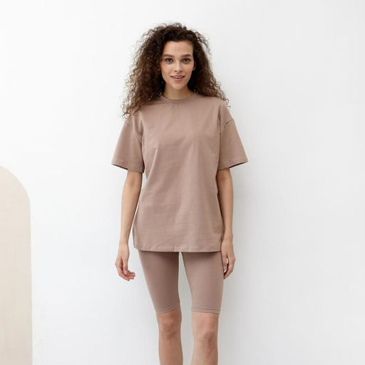 Футболка женская MINAKU OVERSIZE FIT, коричневая, размер 50