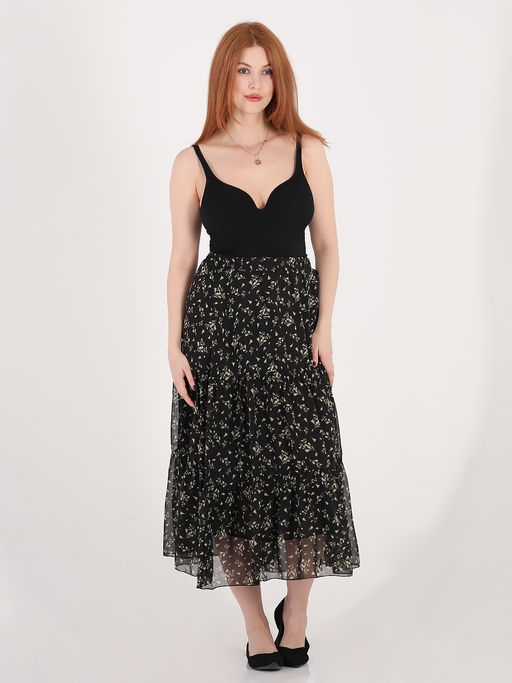 Длинная шифоновая юбка больших размеров ярусная - Almond фото 2