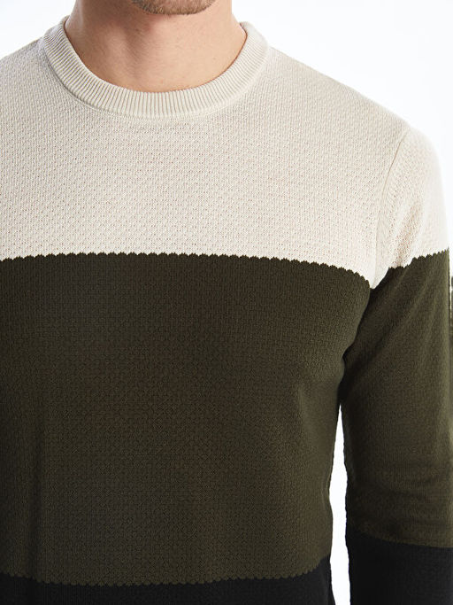 Bisiklet Yaka Uzun Kollu Renk Bloklu Erkek Triko Kazak