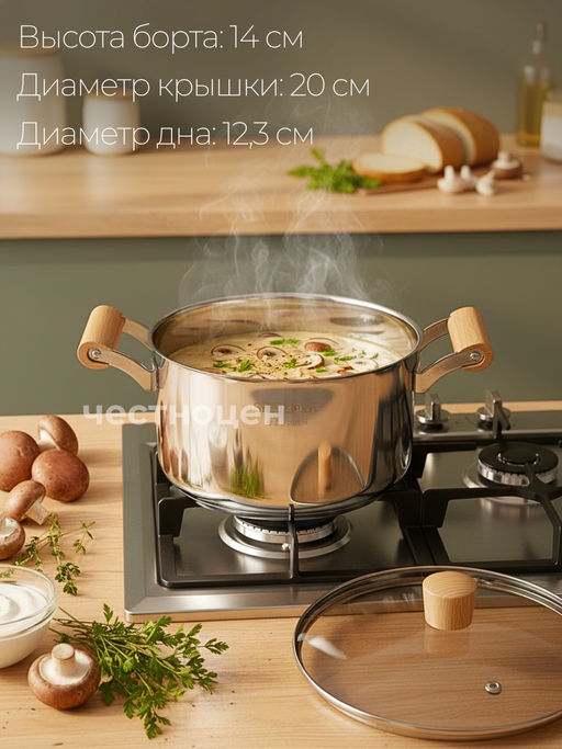 Кастрюля 20см нерж. с деревянными ручками OLS-410-5