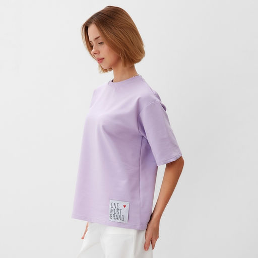 Футболка оверсайз с нашивкой женская MINAKU: One Most Brand, сиреневая, размер 46