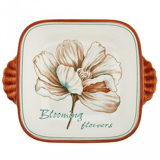 Блуминг флауэрс (Blooming flowers) Салатник фарфоровый 650мл, 20,6х16,5х5,2см, с ручками, с деколью, отводка (Китай)