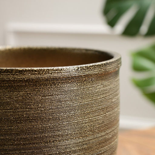 Горшок для цветов Тёмное золото, керамический, с поддоном, 5 л, коричневый с золотой полосой - Simaland фото 4