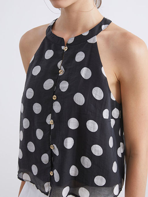 Halter Yaka Puantiyeli Bluz