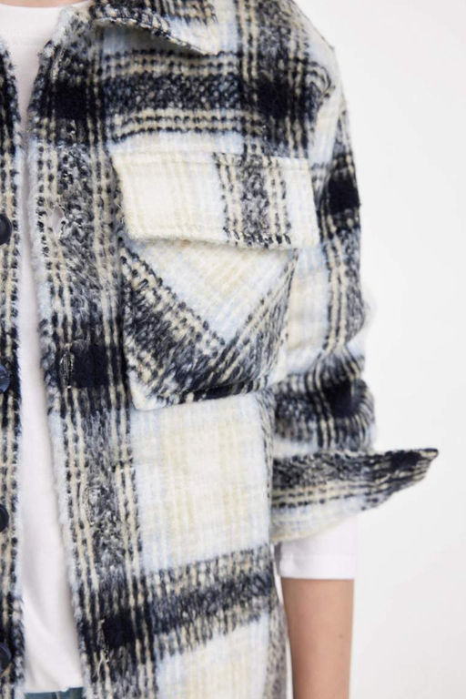 Фланелевая рубашка оверсайз для мальчика с воротником-поло и длинными рукавами - Defacto фото 5