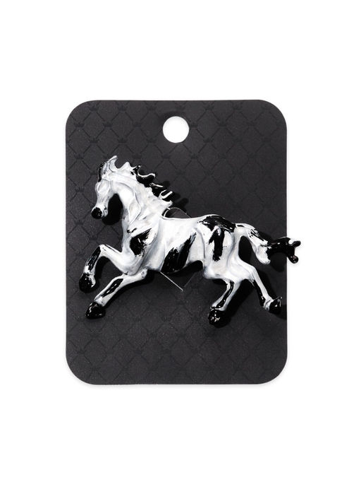 Брошь "Лошадь" конь в яблочко, цвет чёрно-серебристый в серебре