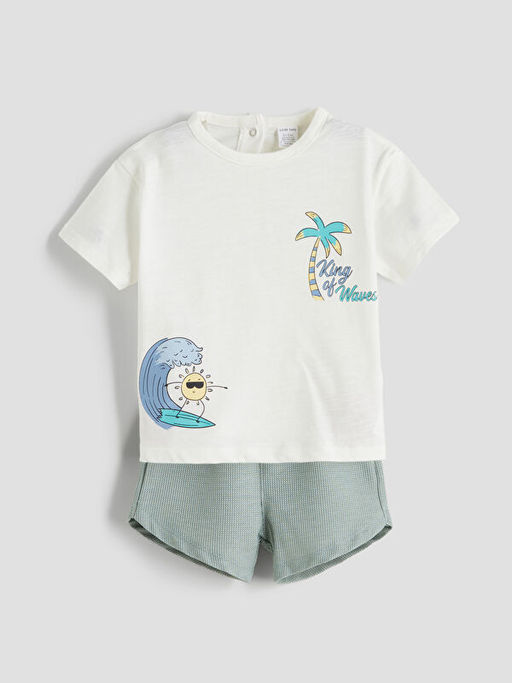 Bask?l? Erkek Bebek Ti??rt ve ?ort 2li