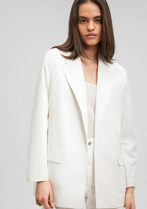 Keten Kar?s?ml? Beyaz Blazer