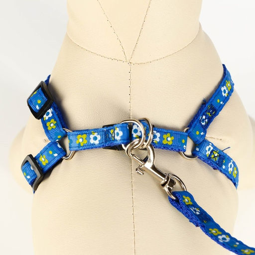 Комплект прошитый Цветы, поводок 120 х 1 см, ОГ 23-35 см, тёмно-синий - Пижон фото 4