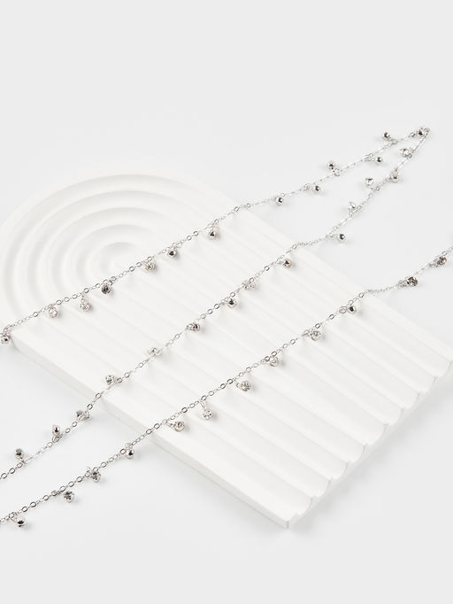 Цепочка со стразами 4 мм. L=100 см, мелкое плетение 2*1,8 мм, цвет серебро