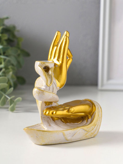 Подставка для благовоний "Мудры рук" стелющийся дым, беж с патиной 10х5,5х11,7 см