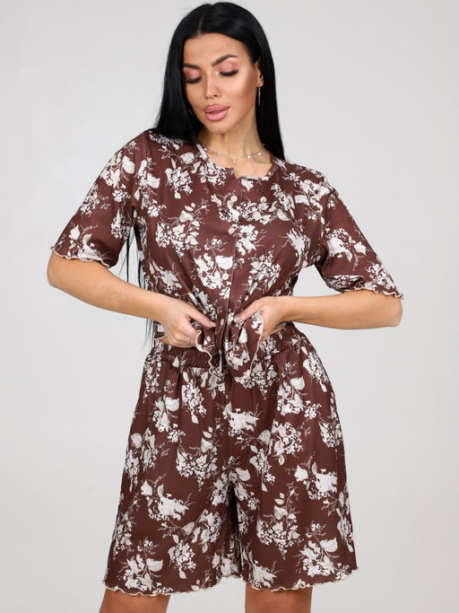 429 ДОМАШНИЙ КОСТЮМ ЖЕНСКИЙ (шорты) (Коричневый) - А-дина фото 2