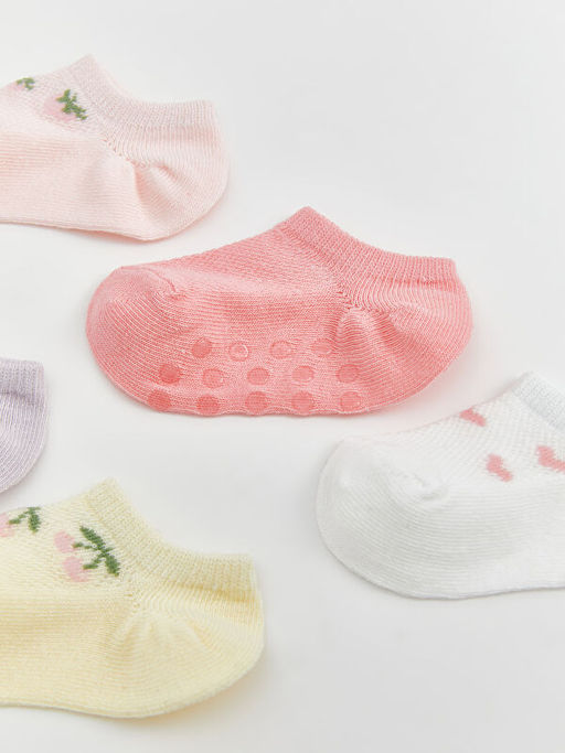 Bask?l? K?z Bebek Patik ?orap 5li