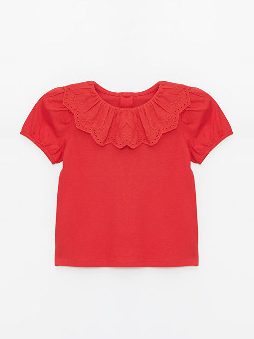 Bisiklet Yaka K?sa Kollu Nak?? Detayl? K?z Bebek Ti??rt - Waikiki фото 3