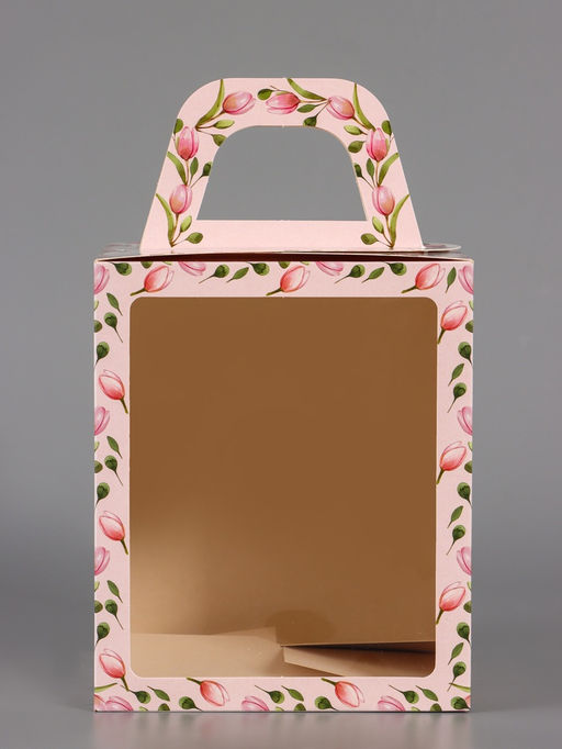 Цена за 5 шт. Коробка подарочная пасхальная с окном Тюльпаны, розовый, 15?15?18 см - UPAK LAND фото 2