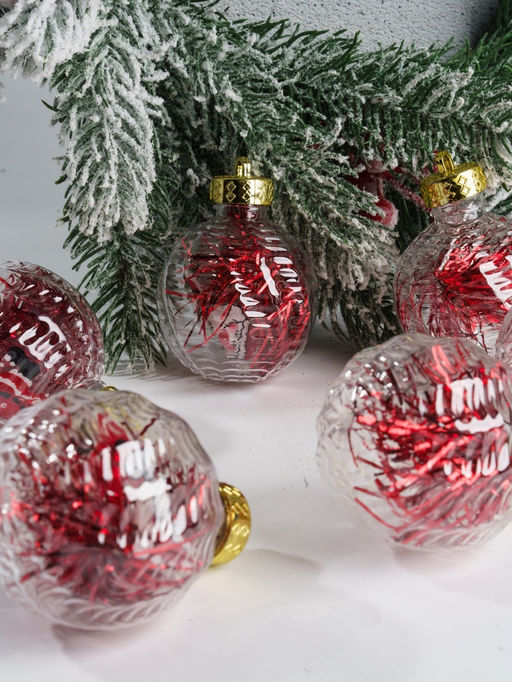 Ёлочные игрушки Бринцзе, шары новогодние, d=6 см, набор 6 шт., красный/прозрачный - Зимнее волшебство фото 7