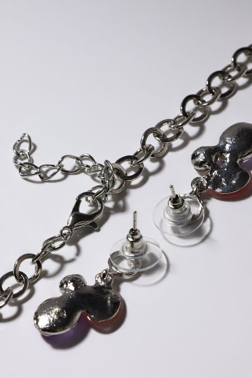 Набор 2 предмета: серьги, колье Листочки, цвет розовый в серебре, 40 см