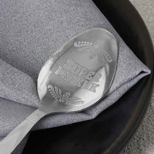 Цена за 3 шт. Ложка чайная с гравировкой Super мужик, на подарочной открытке, 3?14 см