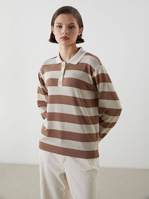 Polo Yaka ?izgili Kad?n Ti??rt