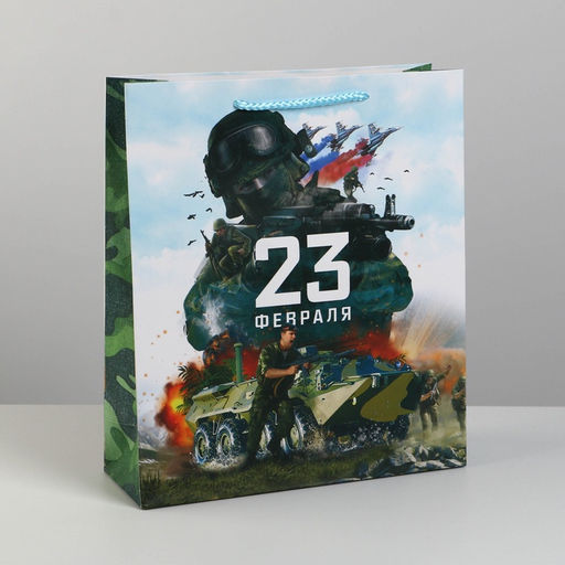 Цена за 2 шт. Пакет подарочный ламинированный, упаковка, «С 23 февраля», M 26×30×9 см
