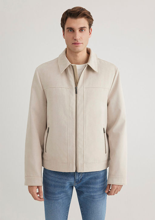 Ekru Suni Deri Ceket - Mavi фото 4