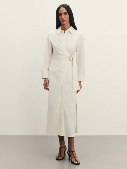 Платье из льна и хлопка с декоративной пряжкой / Zarina  фото 5