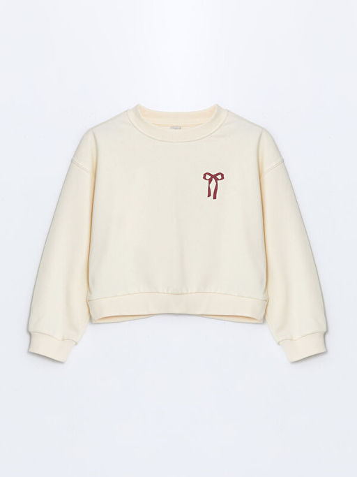 Bisiklet Yaka Kurdele Bask?l? K?z ?ocuk Kal?n Crop Sweatshirt - Waikiki фото 2