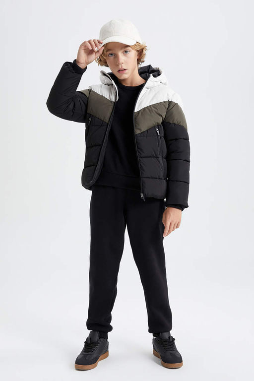 Водоотталкивающее пальто с капюшоном и флисовой подкладкой для мальчика - Defacto фото 5