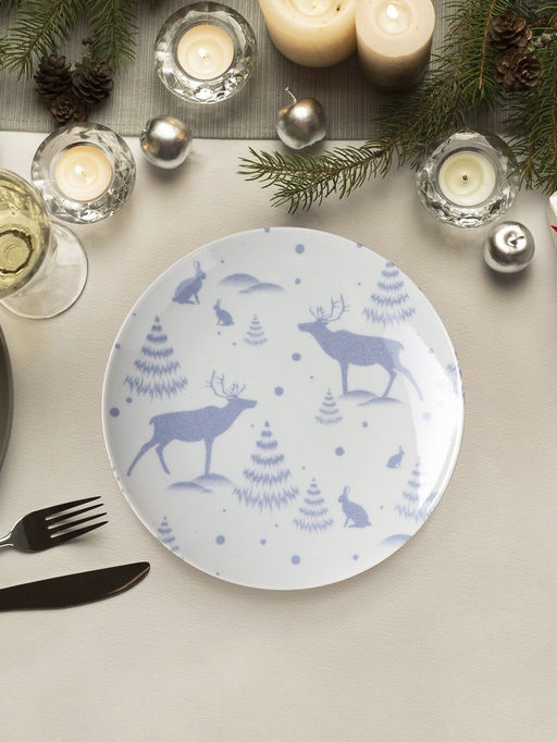 Тарелка новогодняя Добрушский завод Зимний лес, d=24 см, фарфор, синяя