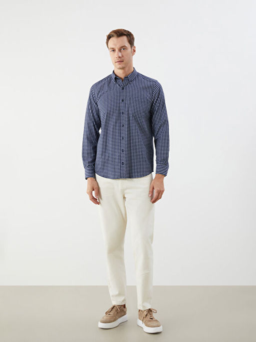 Regular Fit Uzun Kollu Ekose Gabardin Erkek G?mlek