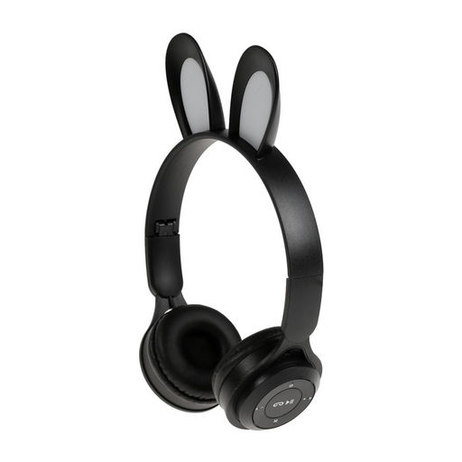 Наушники детские, беспроводные, накладные, с ушками зайца, Y08R, Bluetooth 5.1, с микрофоном, с подсветкой, 400 мАч, чёрные