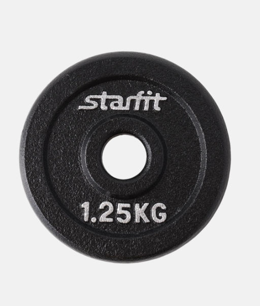 Диск чугунный STARFIT BB-204 1,25 кг, d=26 мм, черный.
