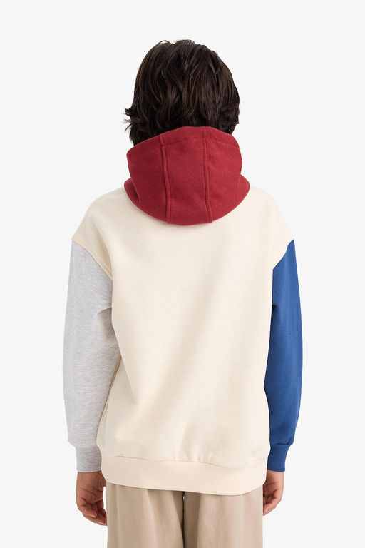 Oversize Geni_ Kal_p Kap__onlu Bask_l_ __i Yumu_ak T_yl_ Sweatshirt Erkek _ocuk - Defacto фото 6