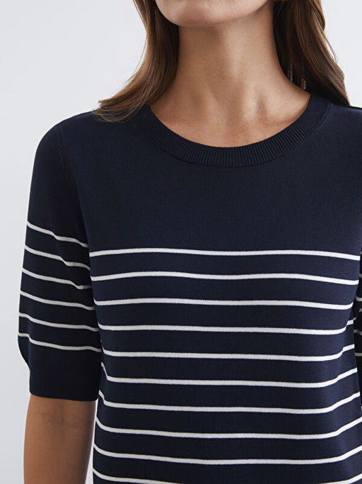 Bisiklet Yaka ?izgili Kad?n Triko Kazak