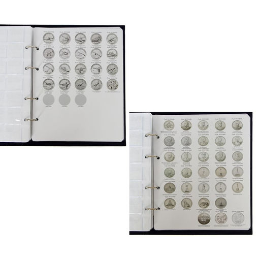 Альбом для монет на кольцах 225×265 мм, «Памятные монеты РФ», обложка ламинированный картон, 13 листов и 13 цветных картонных вставок