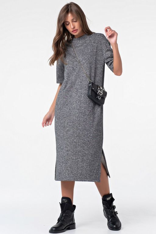 Платье миди из футера серый меланж - Fly фото 9