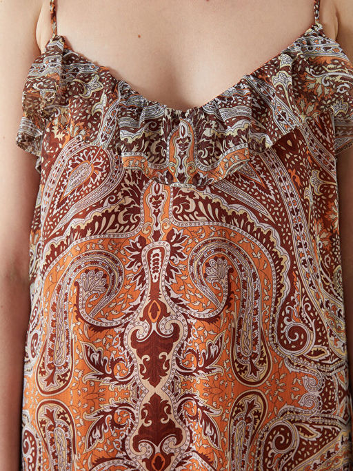 F?rf?rl? V Yaka Etnik Desenli Mini Elbise