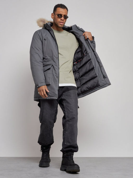 Парка мужская зимняя удлиненная с мехом темно-серого цвета 8318TC - Wonderrman фото 13