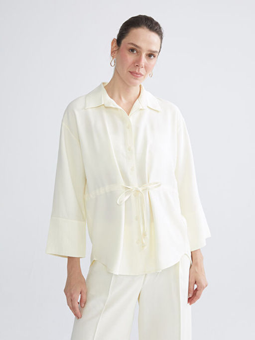 Ba?lamal? ?p Detayl? Oversize Kad?n G?mlek