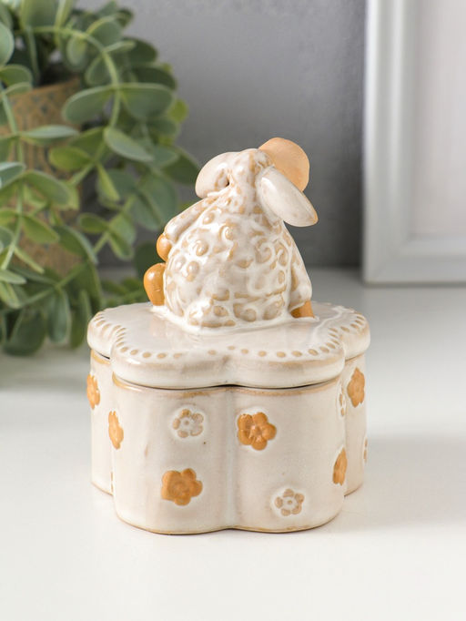 Шкатулка для украшений керамика «Кудряш бараш», беж, 7.9×7.9×9.5 см