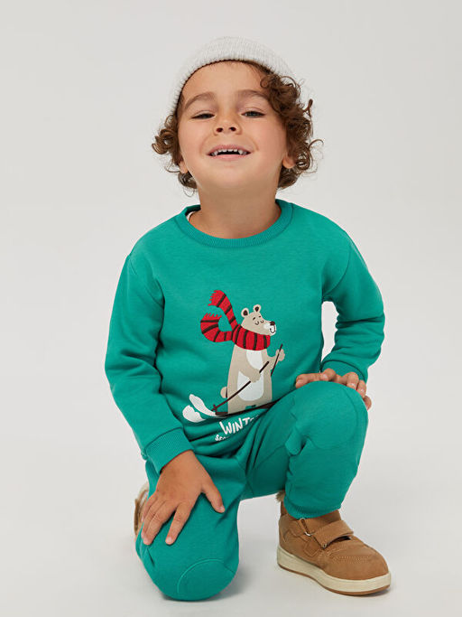 Bisiklet Yaka Uzun Kollu Bask?l? Erkek Bebek Sweatshirt ve E?ofman Alt 2li Tak?m - Waikiki фото 2